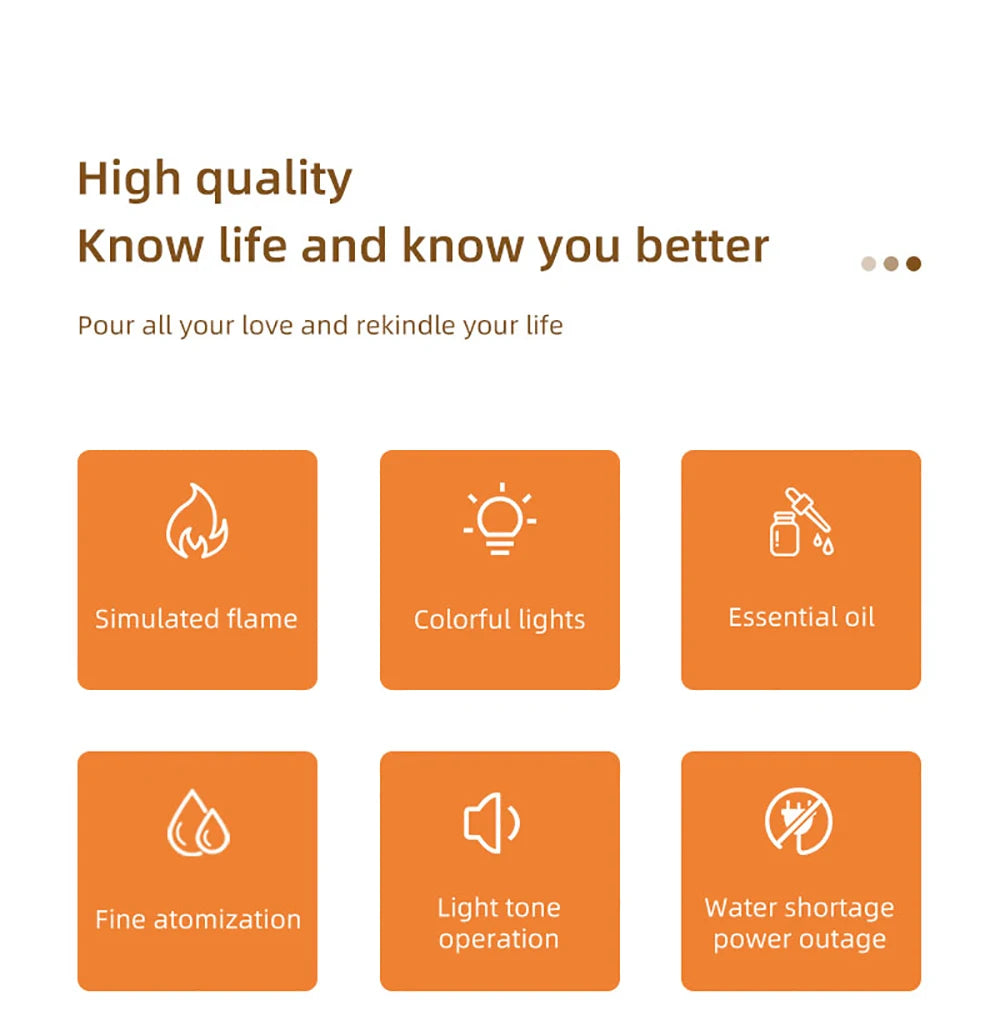 Diffuseur d'Huiles Essentielles avec Effet Flamme et Lumière