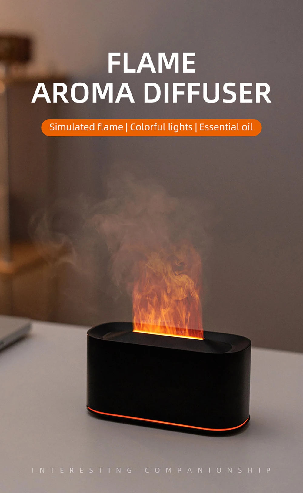 Diffuseur d'Huiles Essentielles avec Effet Flamme et Lumière