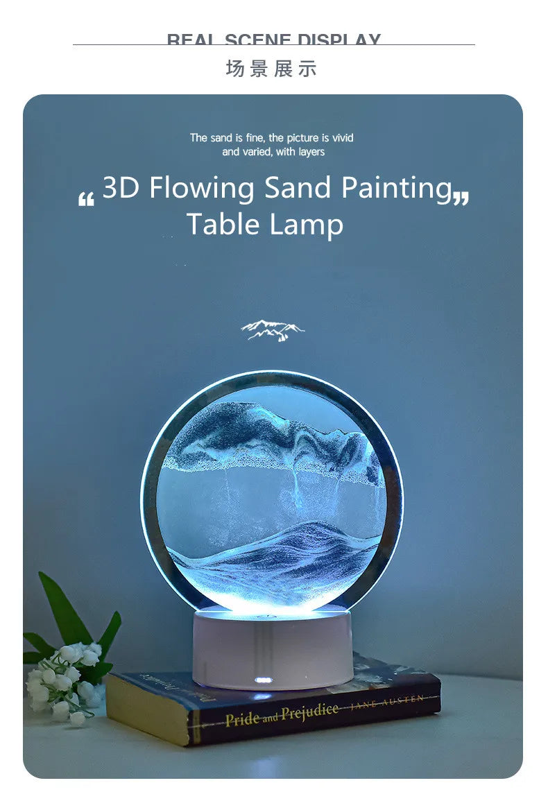 Lampe Sablier 3D LED avec Sable Mouvant - Décoration Relaxante