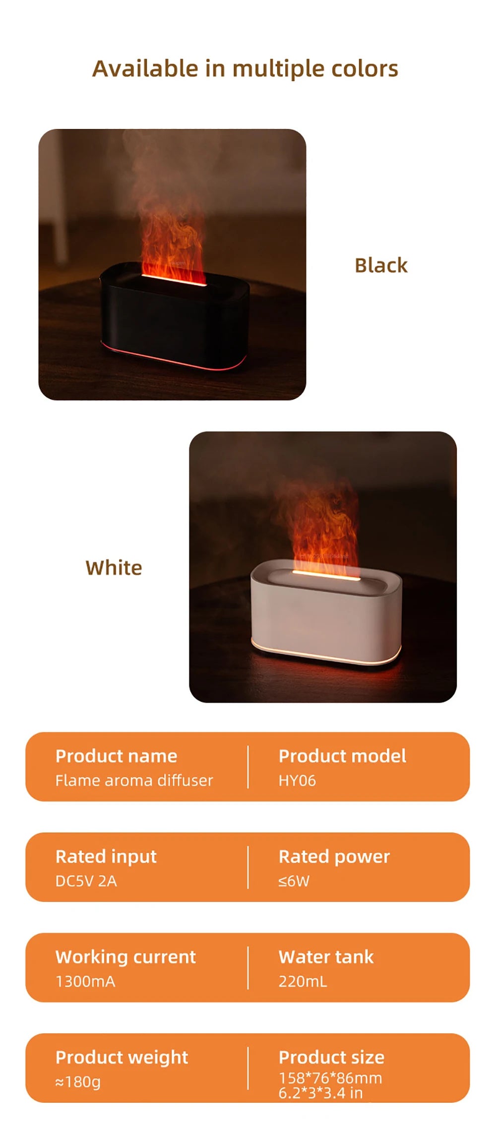 Diffuseur d'Huiles Essentielles avec Effet Flamme et Lumière