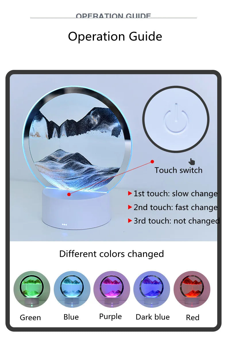 Lampe Sablier 3D LED avec Sable Mouvant - Décoration Relaxante