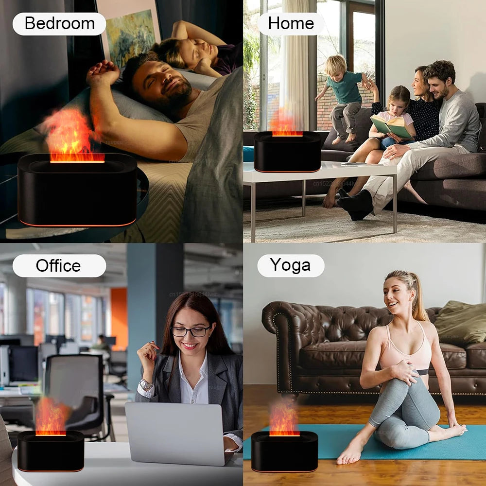 Diffuseur d'Huiles Essentielles avec Effet Flamme et Lumière