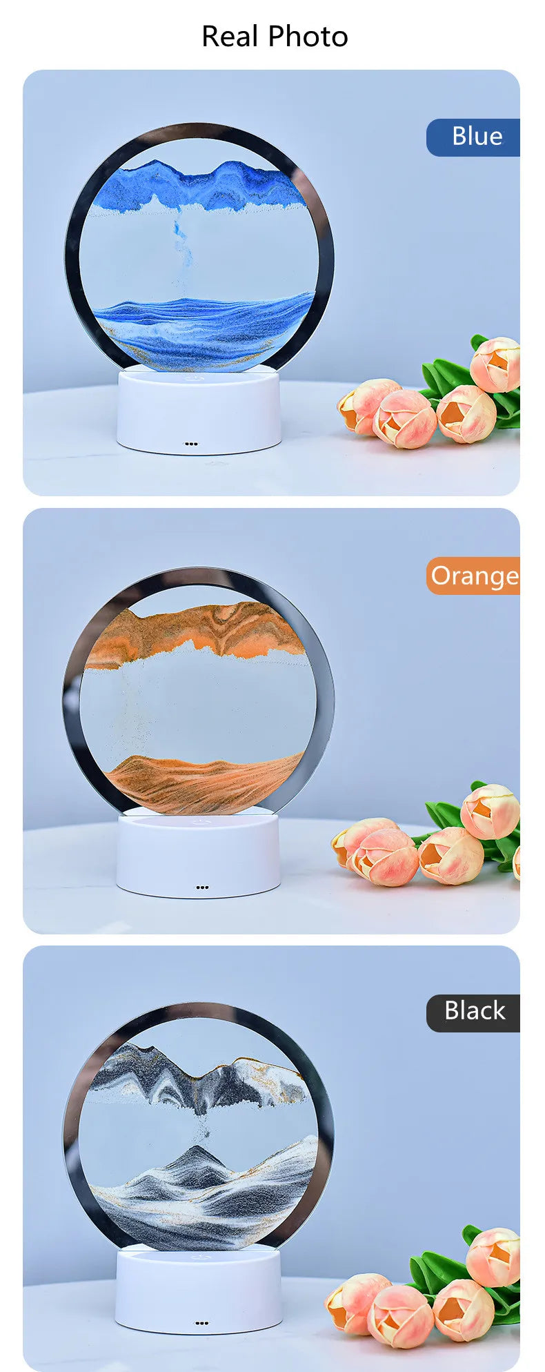Lampe Sablier 3D LED avec Sable Mouvant - Décoration Relaxante