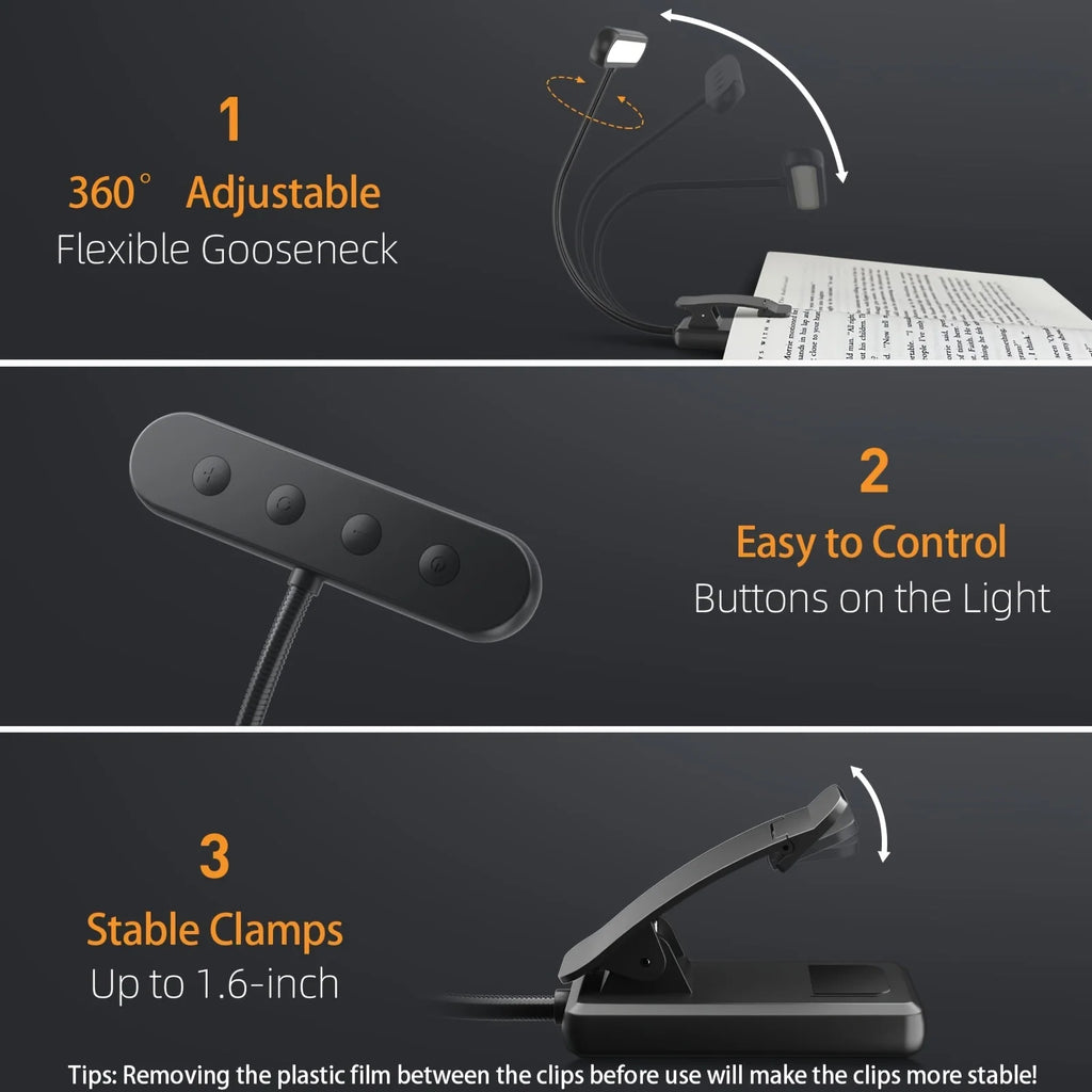 Lampe de Lecture LED à Pince Rechargeable USB