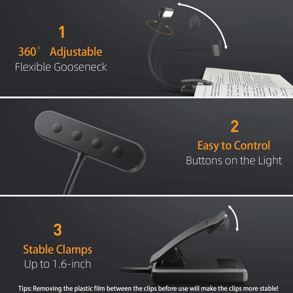 Lampe de Lecture LED à Pince Rechargeable USB
